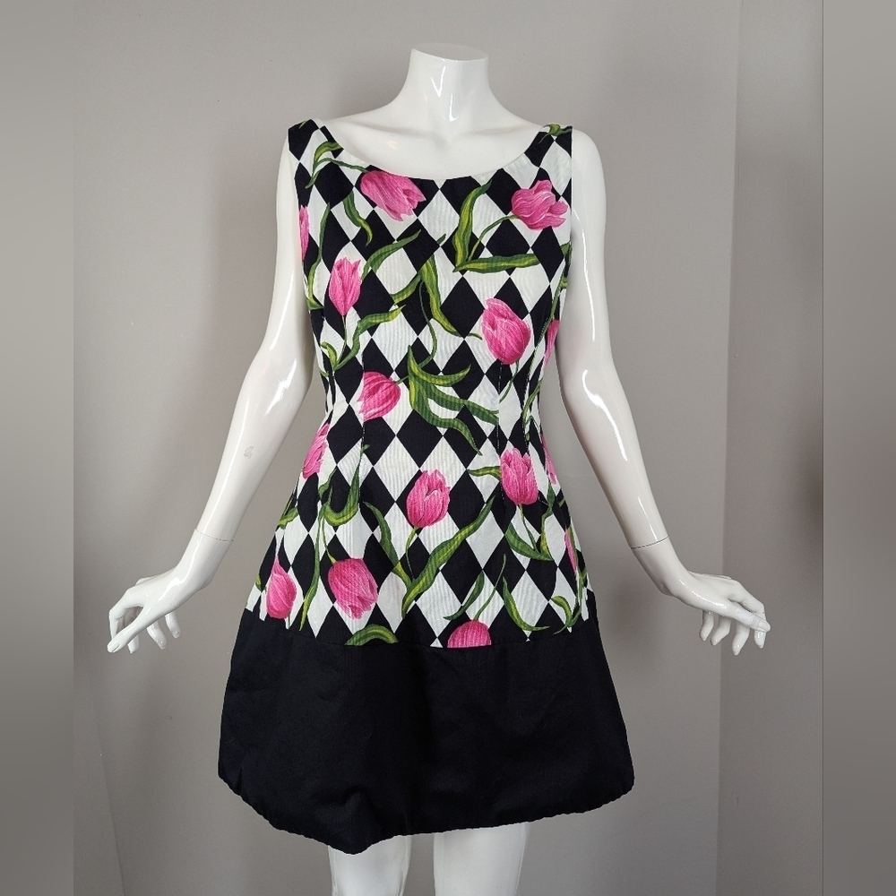 Bagatelle Cotton Tulip Print Dress | Graphic Black & White Mini | Size 10
